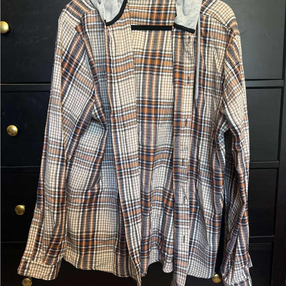 Plaid Button-Up Shirt with hood